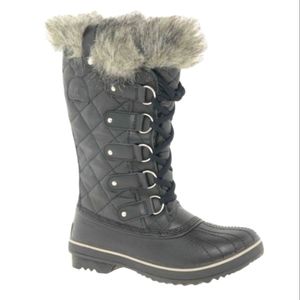 NEW SOREL Women's 7 Tofino Fur Trimmed Waterproof Black Calf Boots